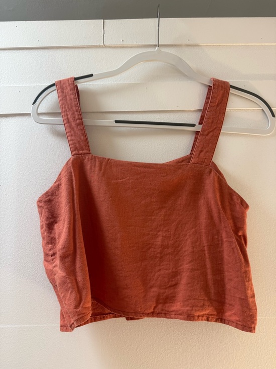 twik Tops - Twik Linen Rust Square-Neck Cropped Tank